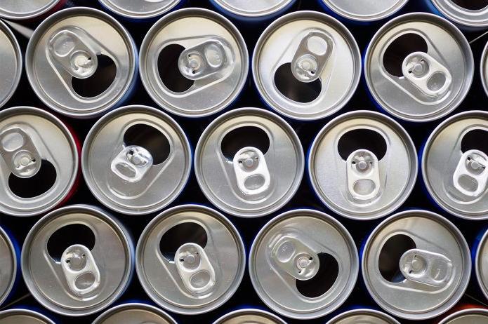 A top down photo of soda cans